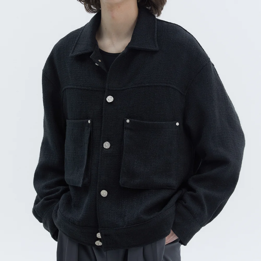 Casting 粗花呢 衣領 外套_黑色