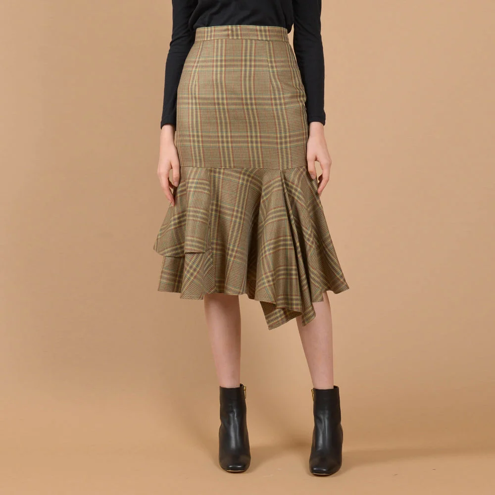 UNBALANCE MERMAID SKIRT / BROWN, RED