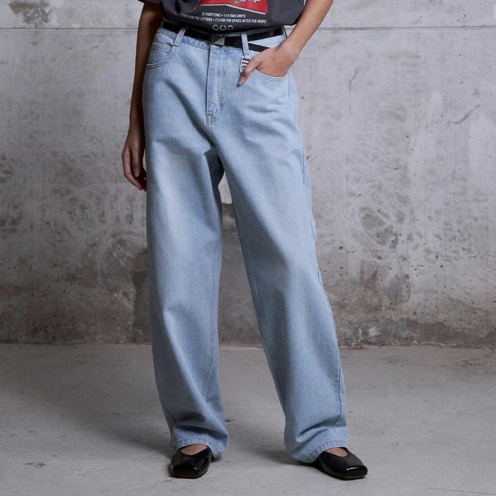 (W) Wide Straight Denim Pants (Bleach Blue)