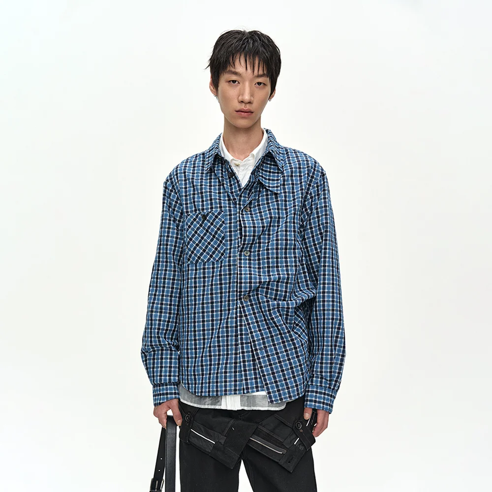 BLUE CHECK LAYERED SHIRT atb1553m(BLUE)