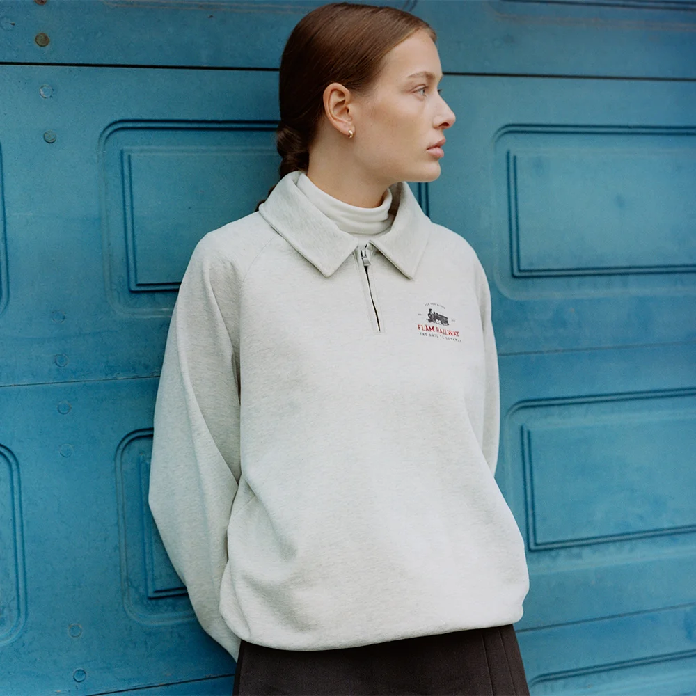 DUR COLLAR ZIP UP SWEAT SHIRT (OATMEAL)