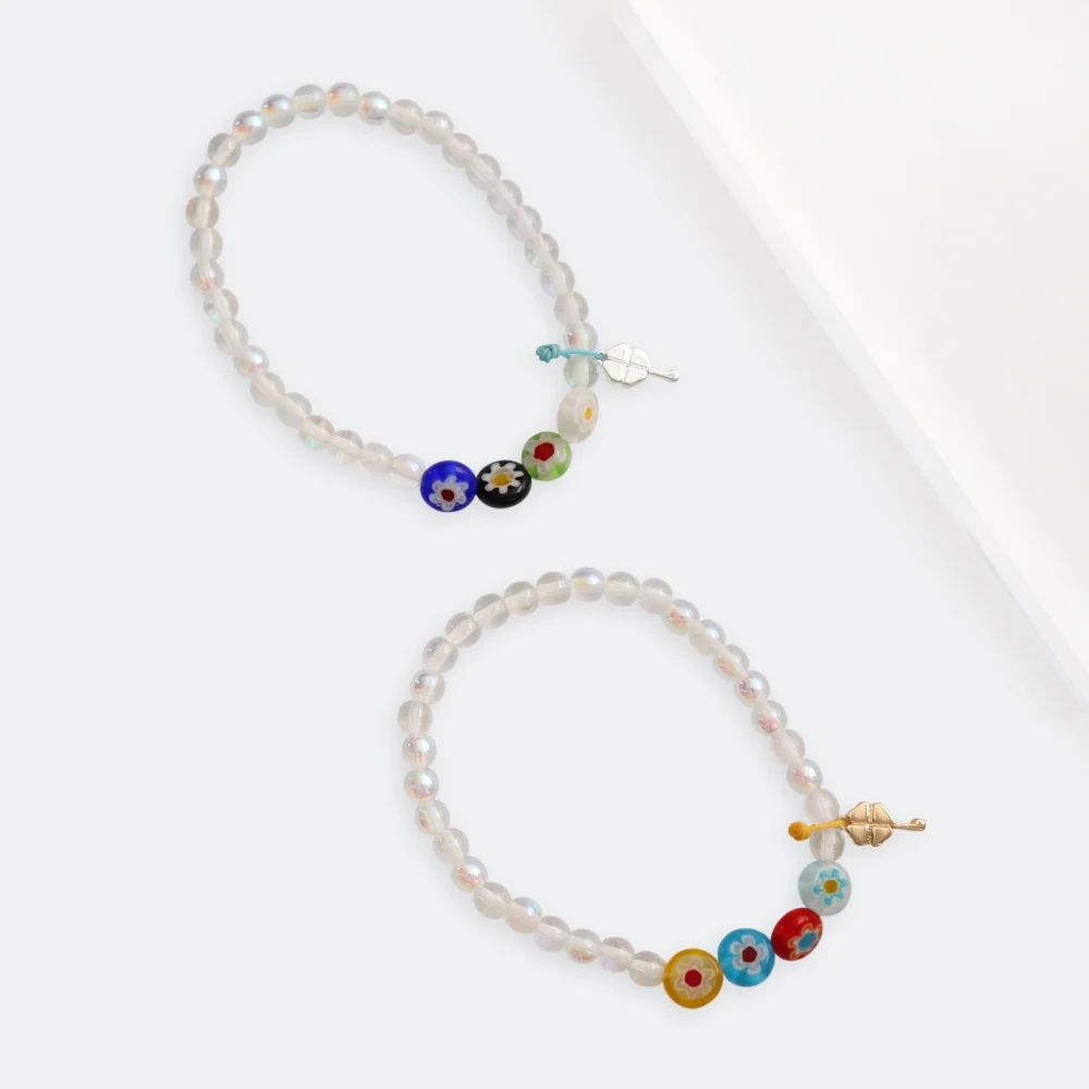 Flower aurora glass beads Bracelet 色 花卉 極光 玻璃 串珠 三葉草 吊飾 手鏈