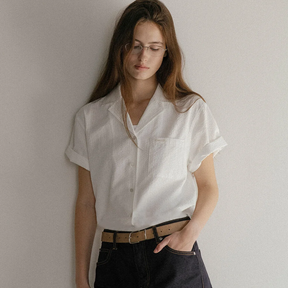 V-collar seersucker shirt _Ivory