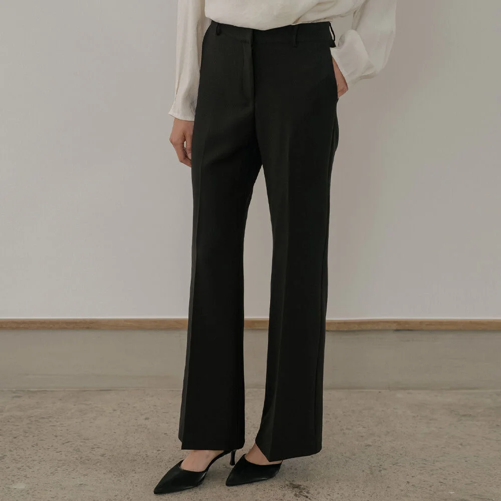 Wool blend bootcut pants _Black