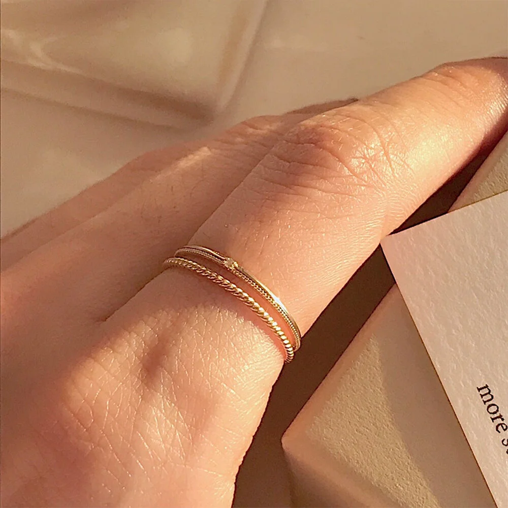 14k gold Peuren 環 (素面, 水鑽 戒指)