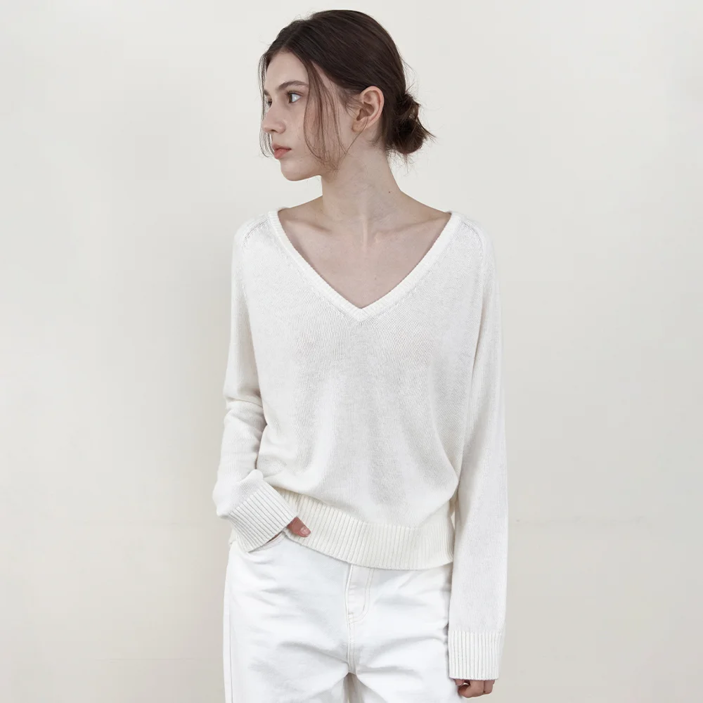 Nive Lambswool Deep V-Neck Knit_IVORY(WCB6KN75)