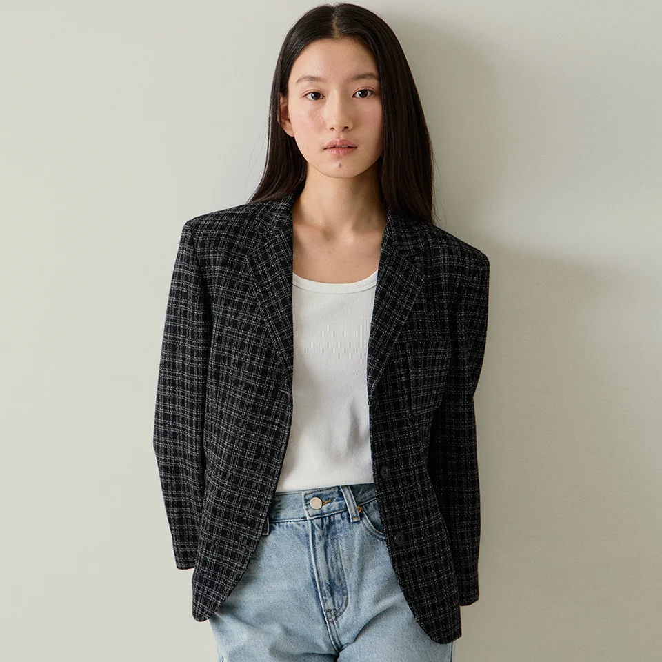 retro cotton tweed jacket (black)