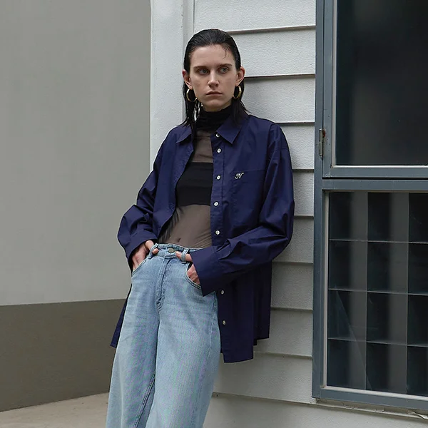 COTTON SIDE SLIT BOYFRIEND SHIRT (BL-4156)