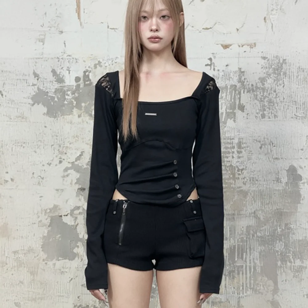 Bust Line Pintuck Detail Long Sleeve (Black)