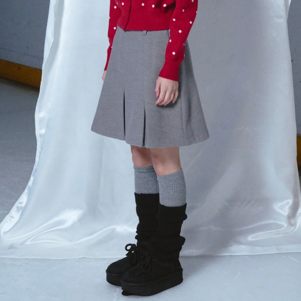 Pleats Wool Skirt Gray