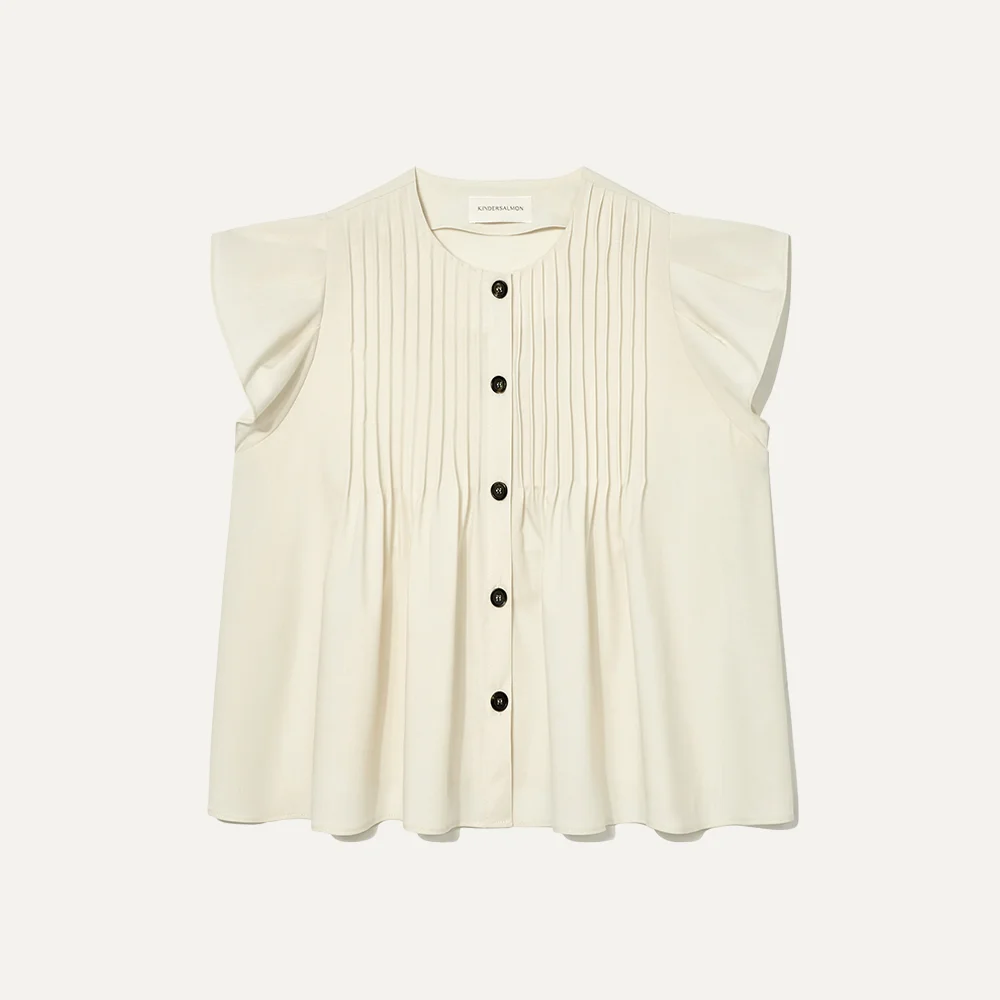 Pintucked Ruffle-sleeve Blouse Cream