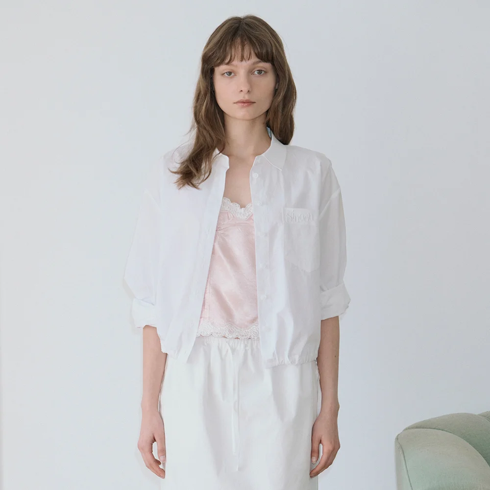 2-Way Drawstring Crop Shirt (White)