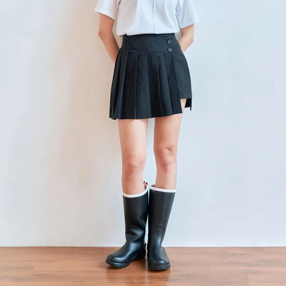 UNBAL PLEATS SKIRT-PANTS (BLACK)