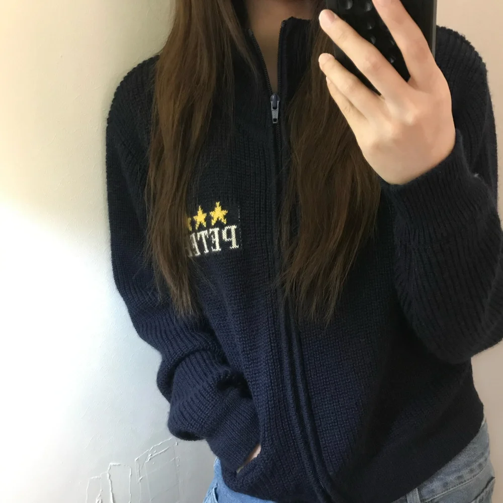 (W) PETER STAR KNIT ZIP UP - NAVY