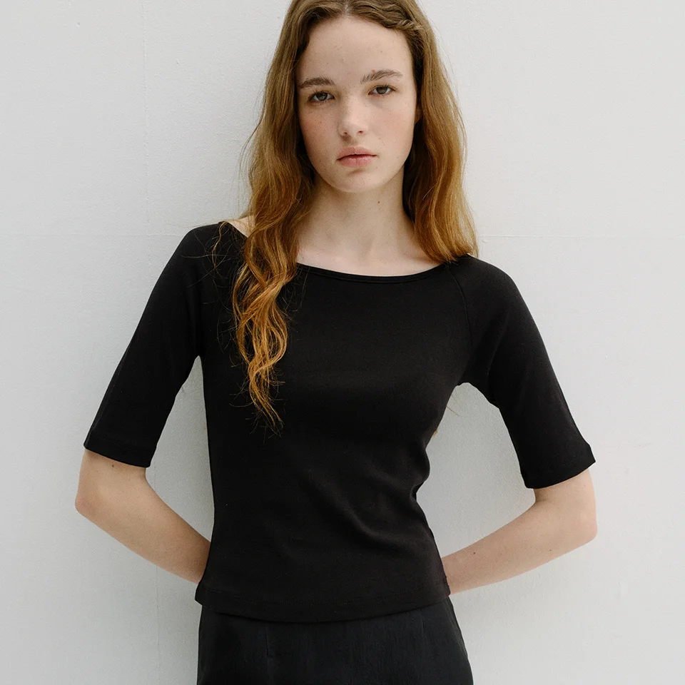 cotton boat neck t-shirt (4colors)