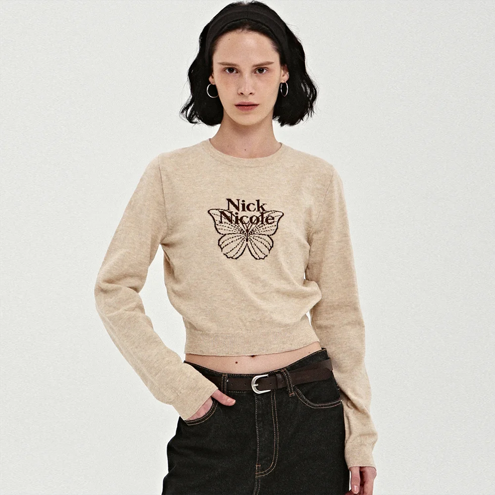 MINI BUTTERFLY SIGNATURE SLEEVE KNIT_BEIGE BROWN