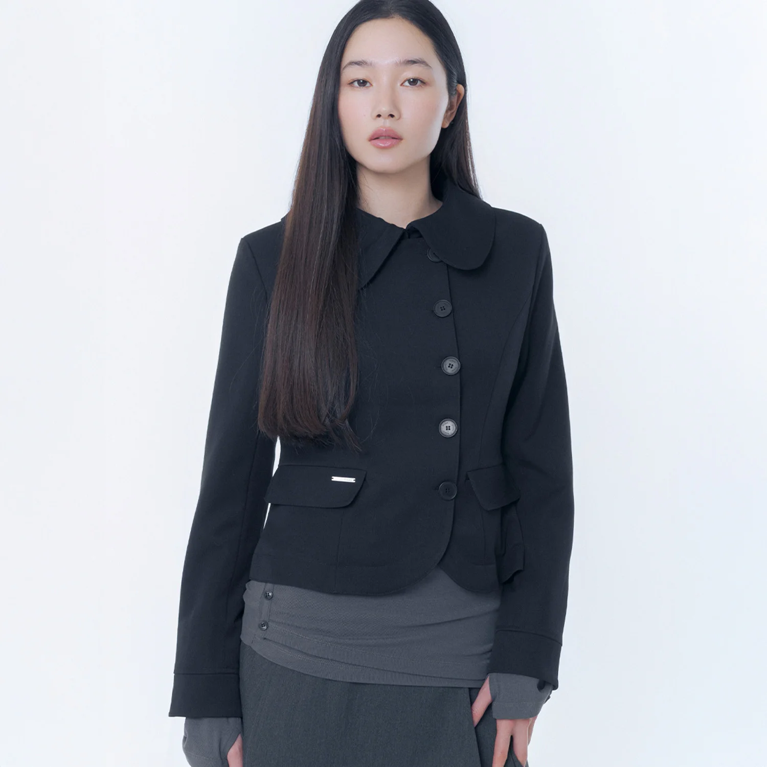 Omoi round collar blazer BLACK