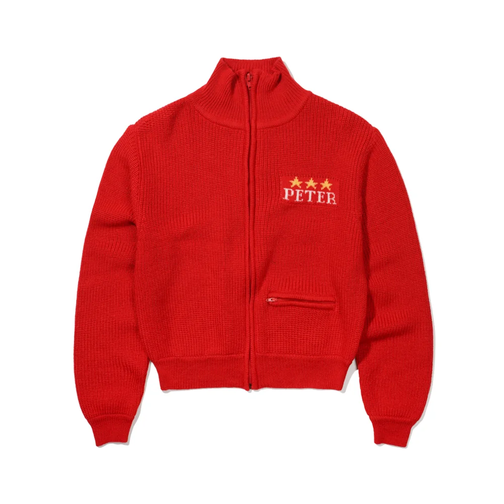 (W) PETER STAR KNIT ZIP UP - RED