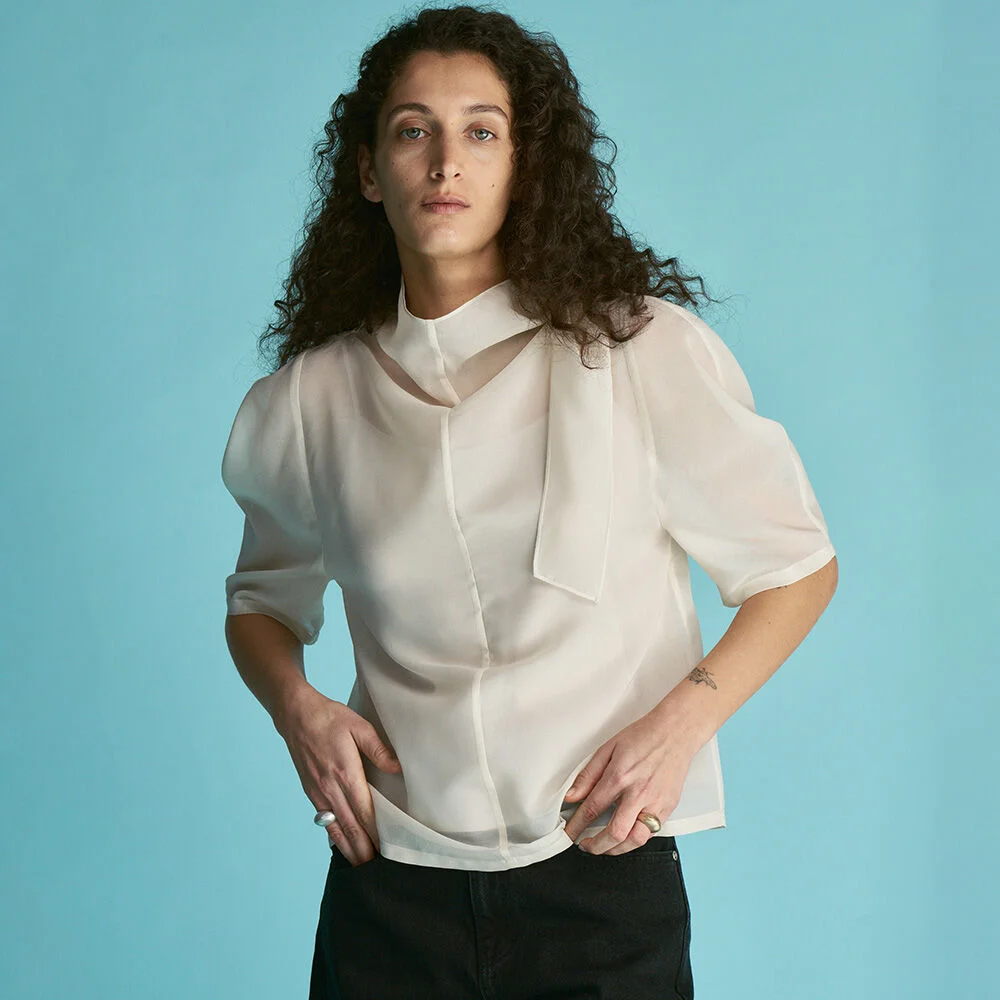 Sheer Scarf-Neck Blouse B305-90