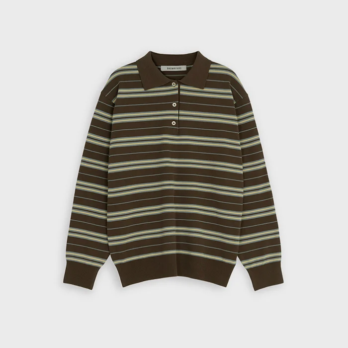 W Stripe Knit Pique, Brown