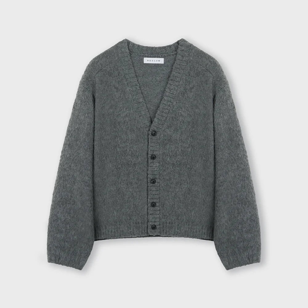 BRUSHED V NECK SHORT CARDIGAN CHARCOAL
