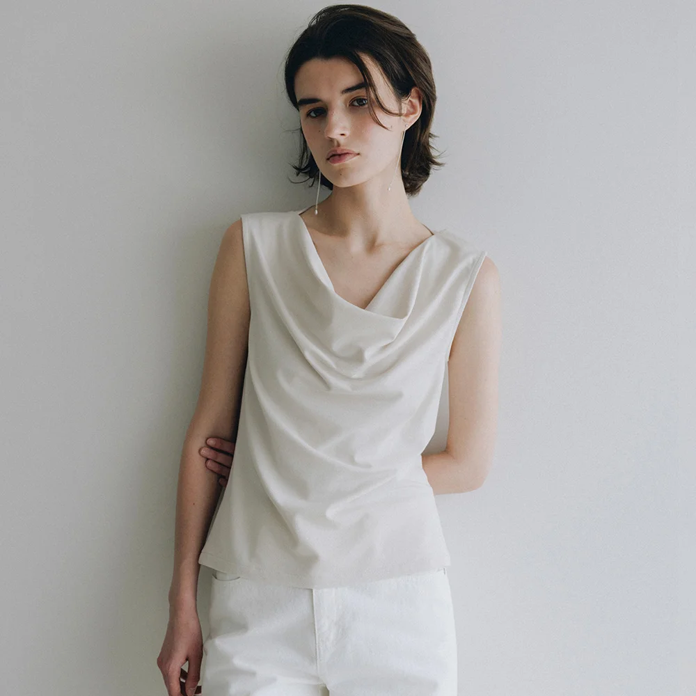 Button-Up Cowl Sleeveless Jersey Top SW6ME799_2color
