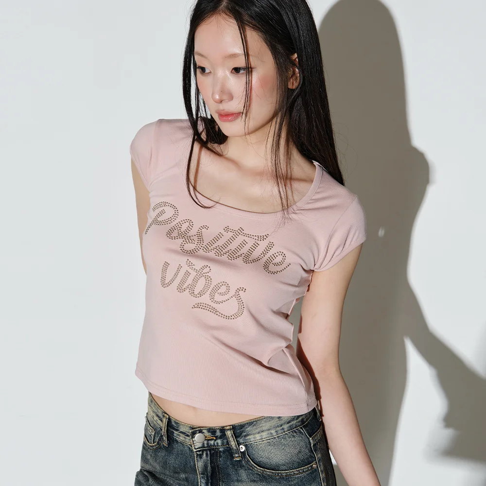 POSITIVE VIBES 方領 半 T恤