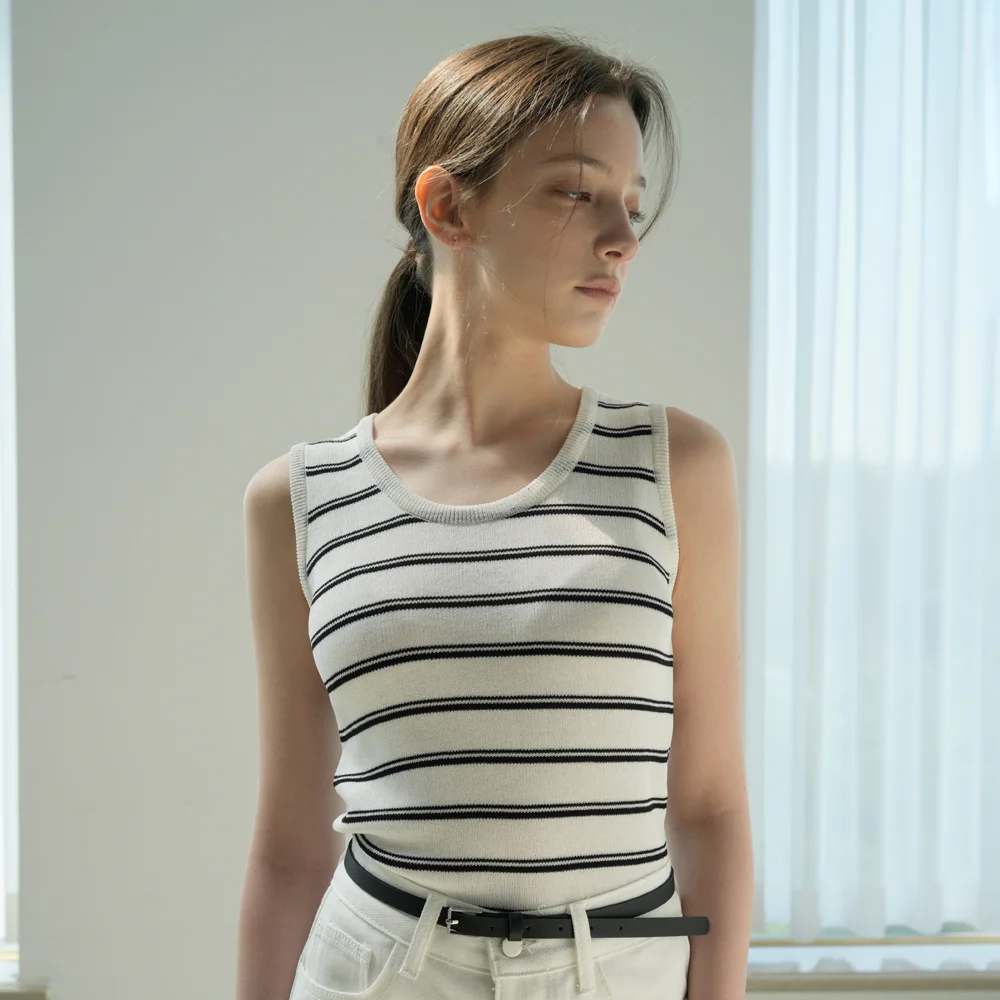 Stripe Basic Round Knit Sleeveless (ivory)