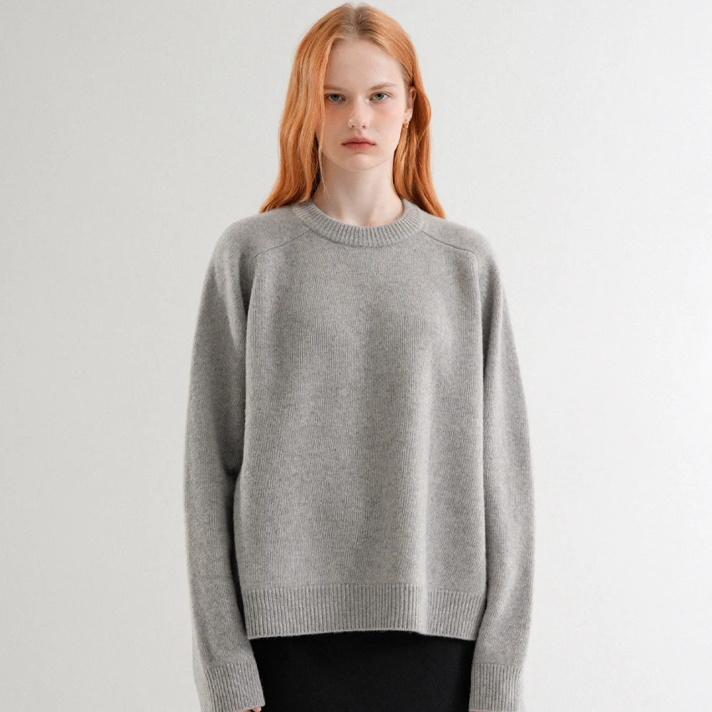 Merino Wool 100% Basic Loosefit Round Knit (Gray)