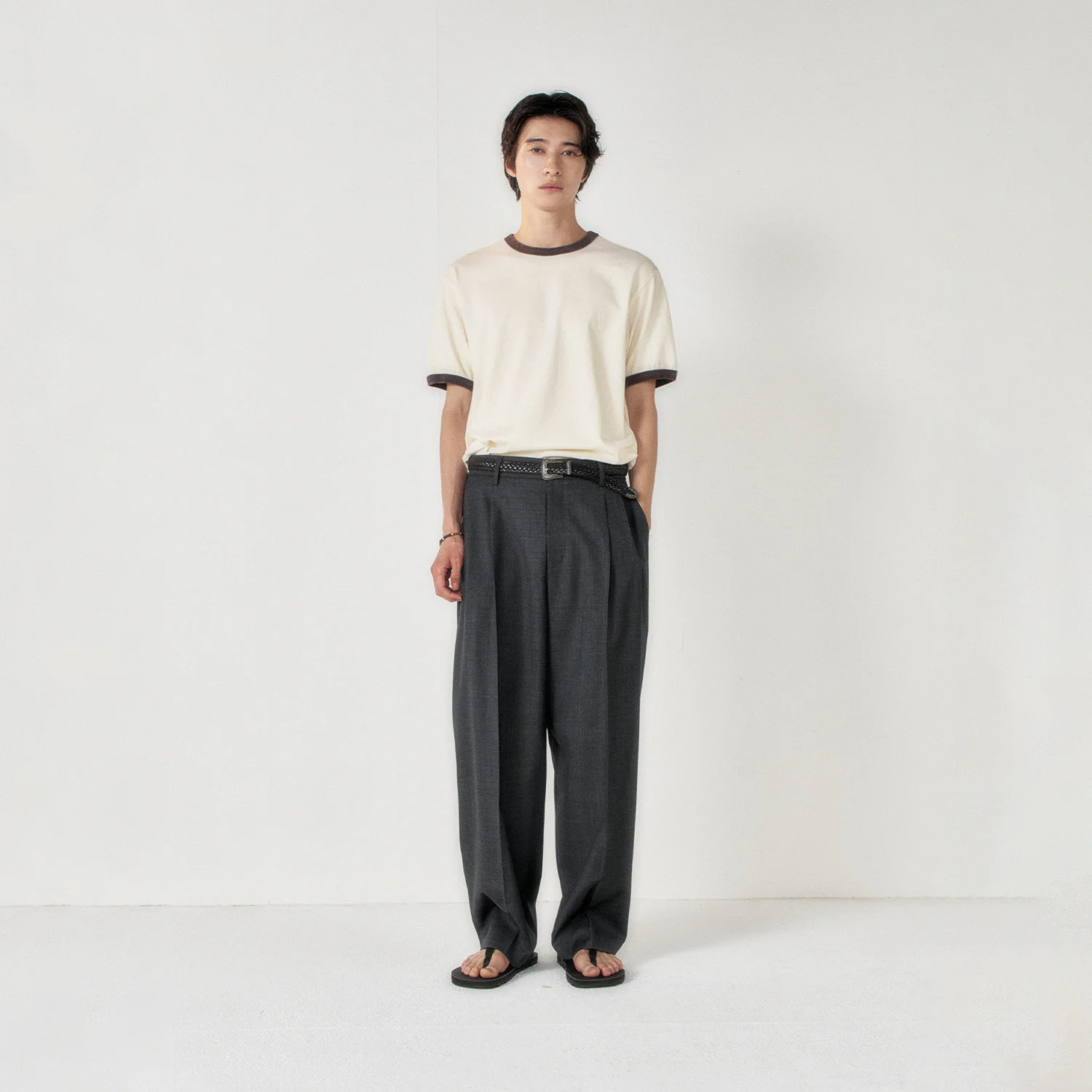 Slub Ringer Tee_Cream/Charcoal