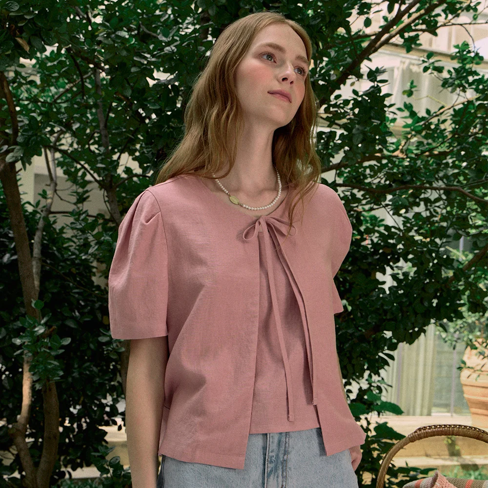 Linen Half Sleeve Cardigan - Indi Pink