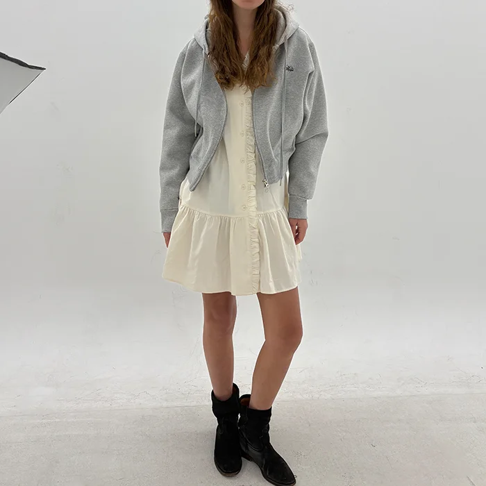 Soft ruffle button dress (Cream)