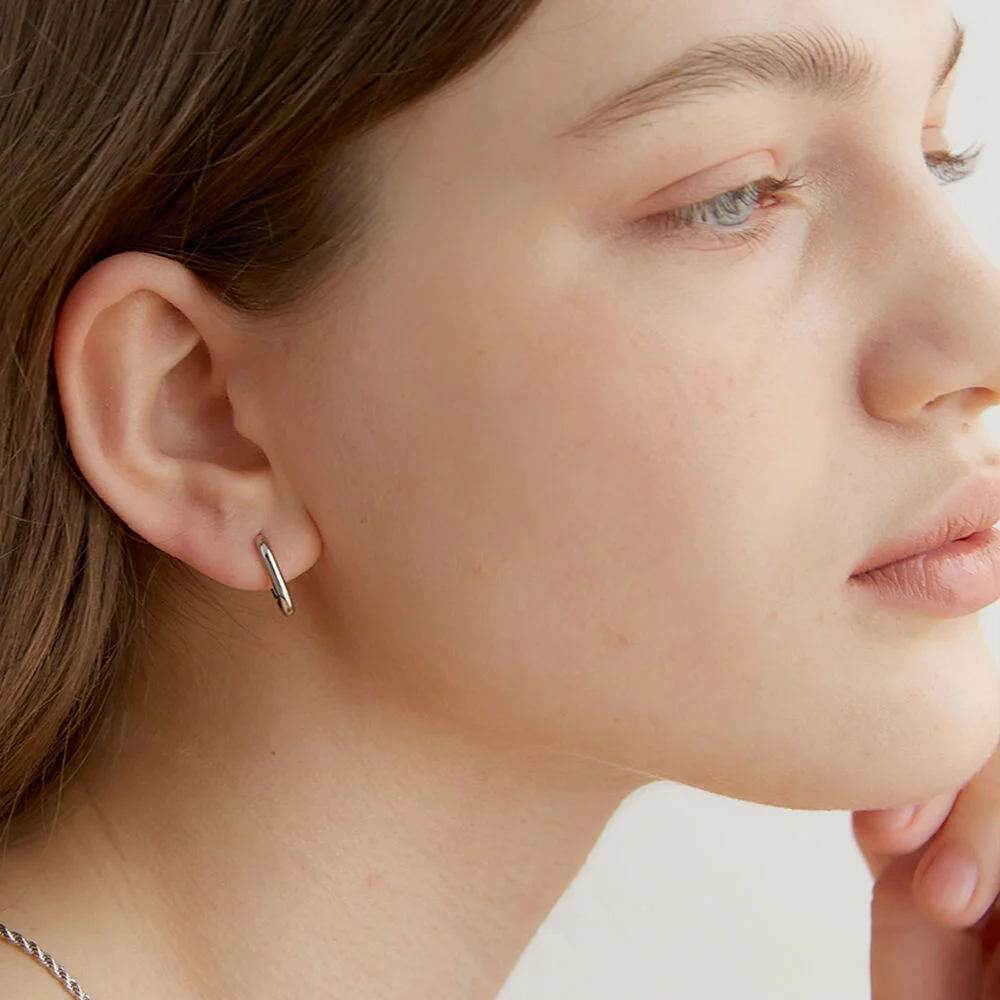 one touch oval ring earrings (E004_silver small)