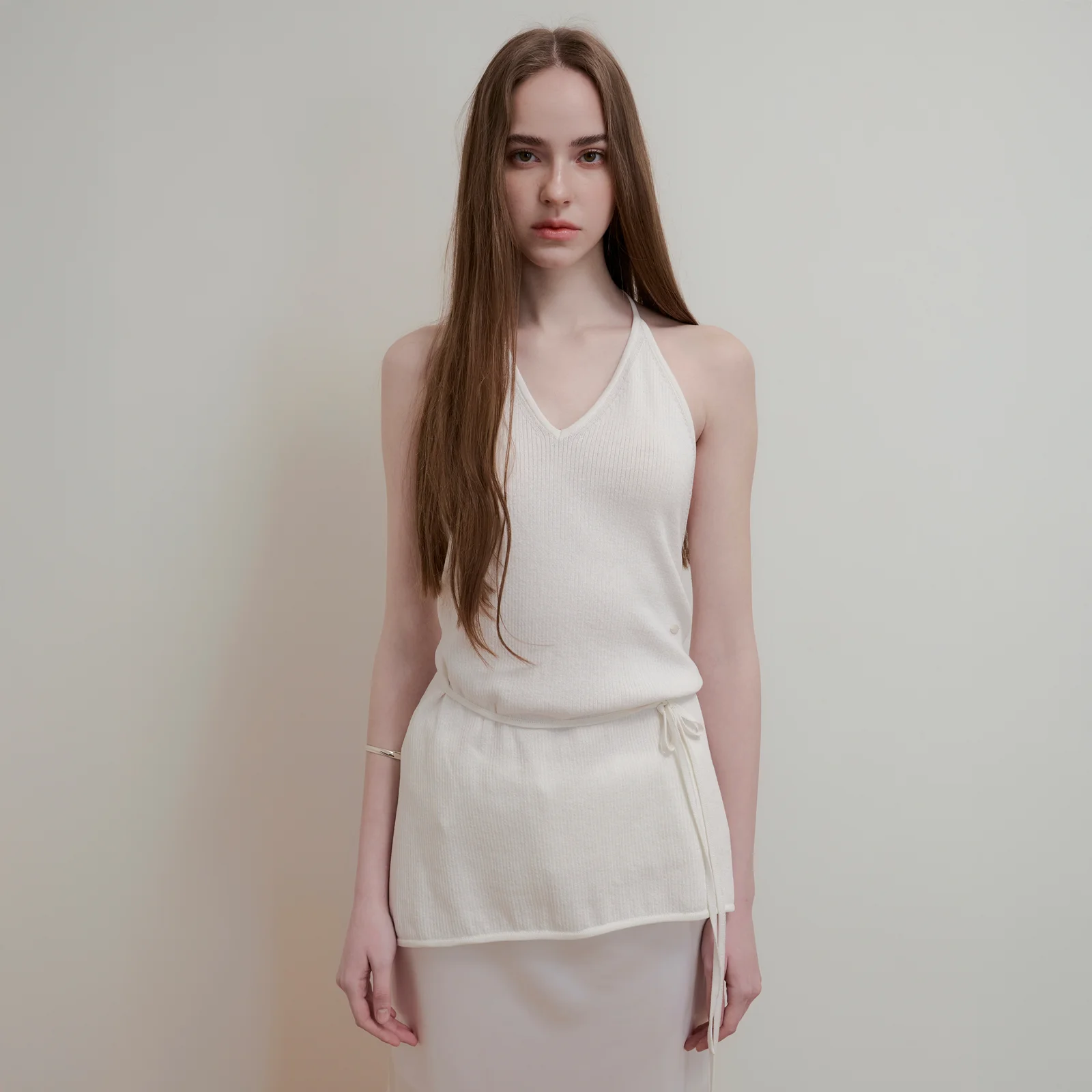 LAYERED HALTER NECK KNIT - OFF WHITE
