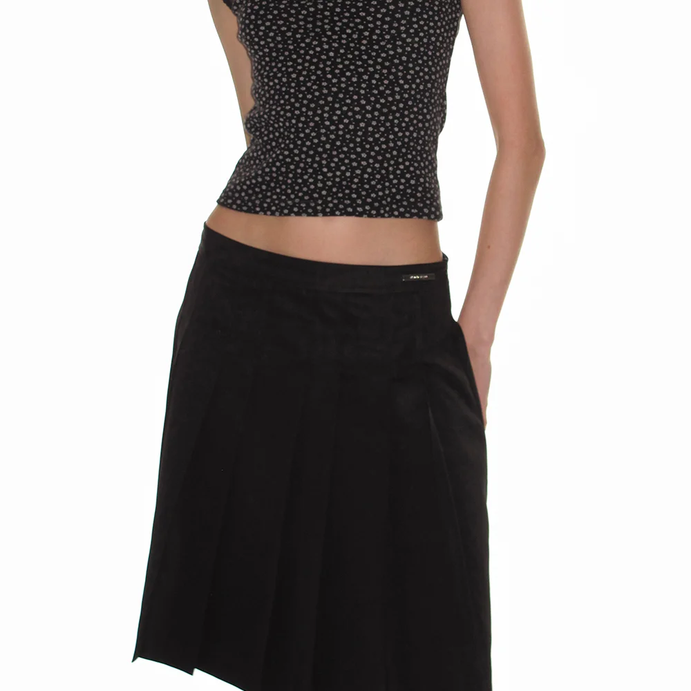 PAIRED PLEATED MIDI SKIRT_BLACK