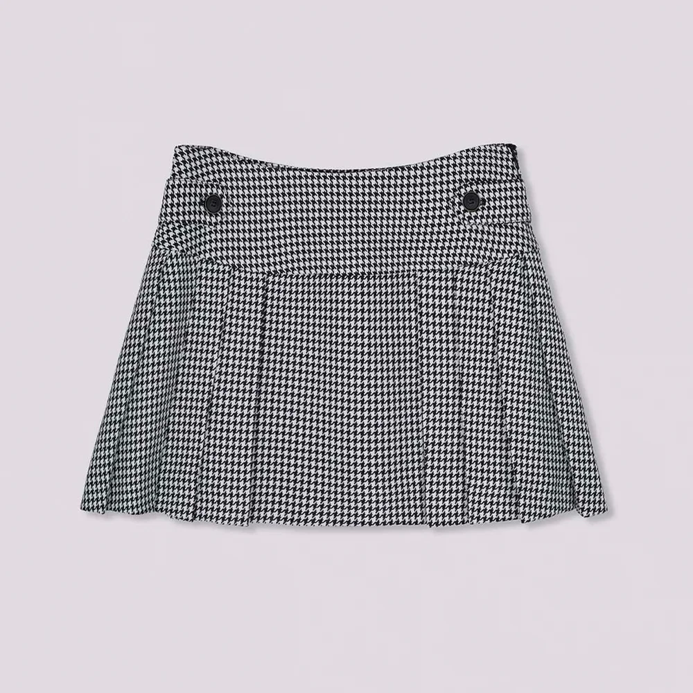 Hound Tooth Pattern Pleats Skirt