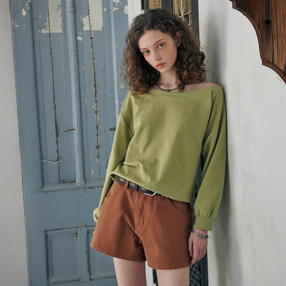 Kaya Unbalance Off Shoulder Sweatshirt Olive