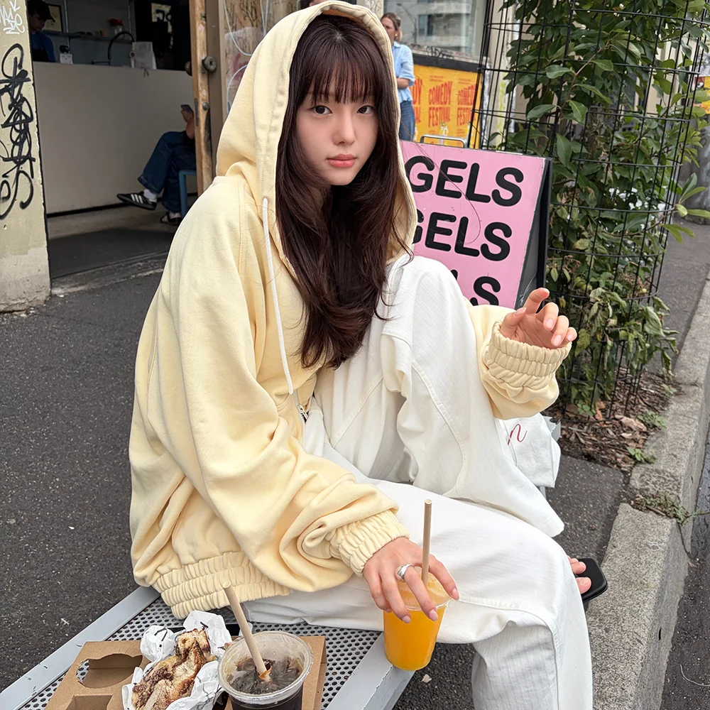 Basic logo vislon zipper hoodie_yellow
