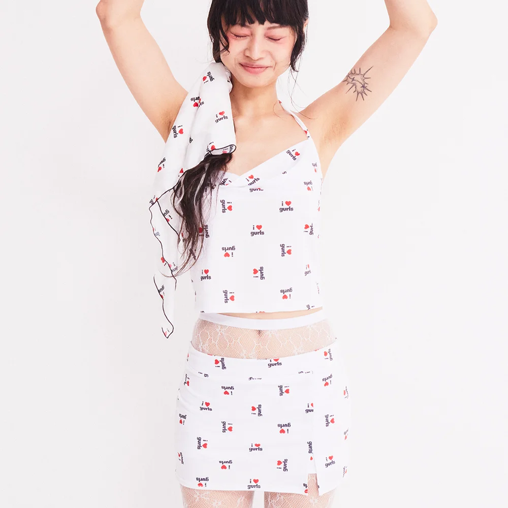 LOVE GURLS GRAPHIC SHORT SKIRT-PANTS WHITE