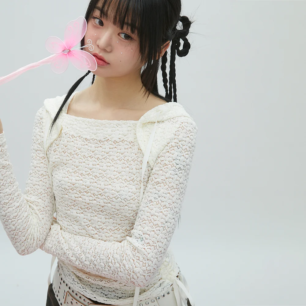 LACE BOAT NECK HOODIE 蕾絲 連帽衫 WHITE BR2CL007