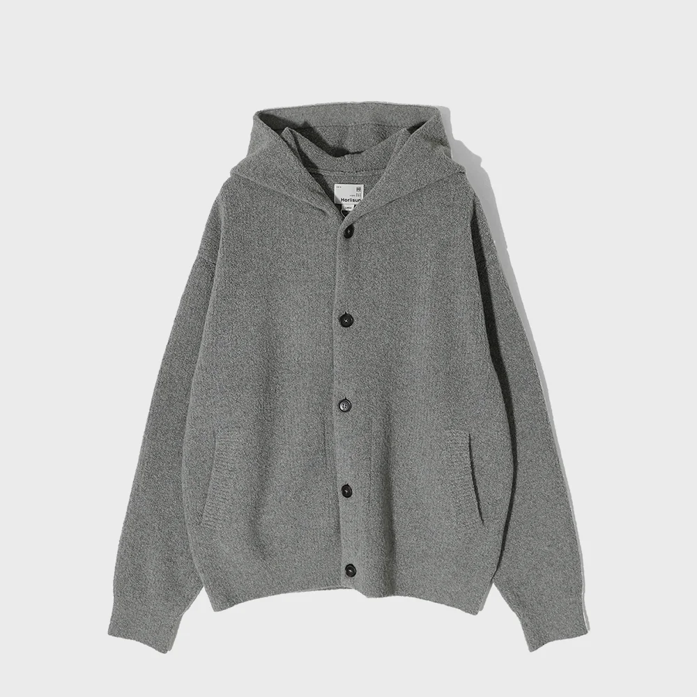 Acorn Boucle Hood Knit Cardigan Multi Gray