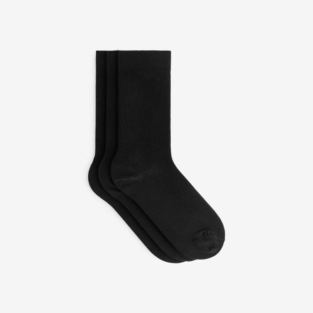 (W) 絲光處理 純棉 襪 3雙 套裝 (1203931-001) (Black)