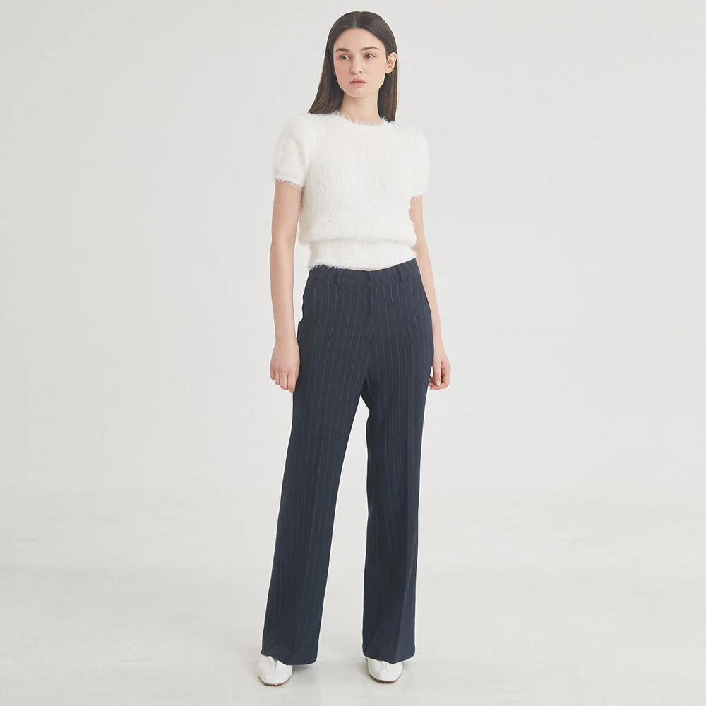 Wool Stripe Flare Pants (Navy)