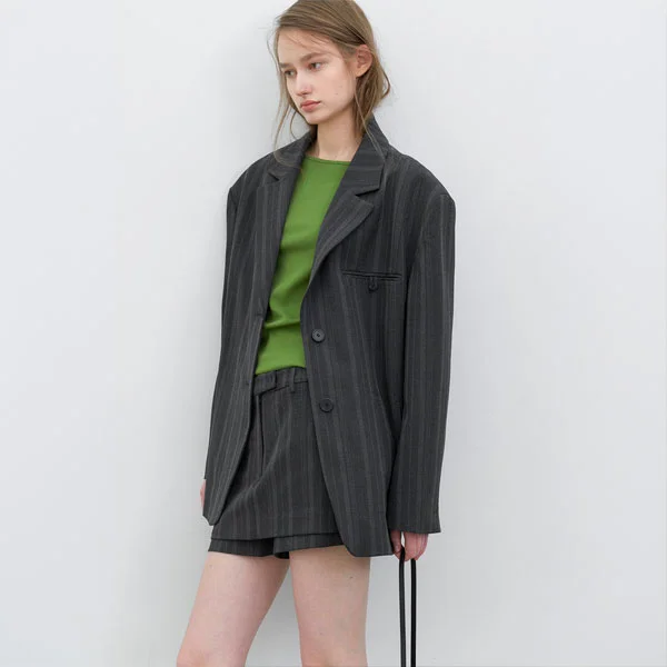 (JK-3076)MULTI STRIPE SET-UP OVERSIZED JACKET