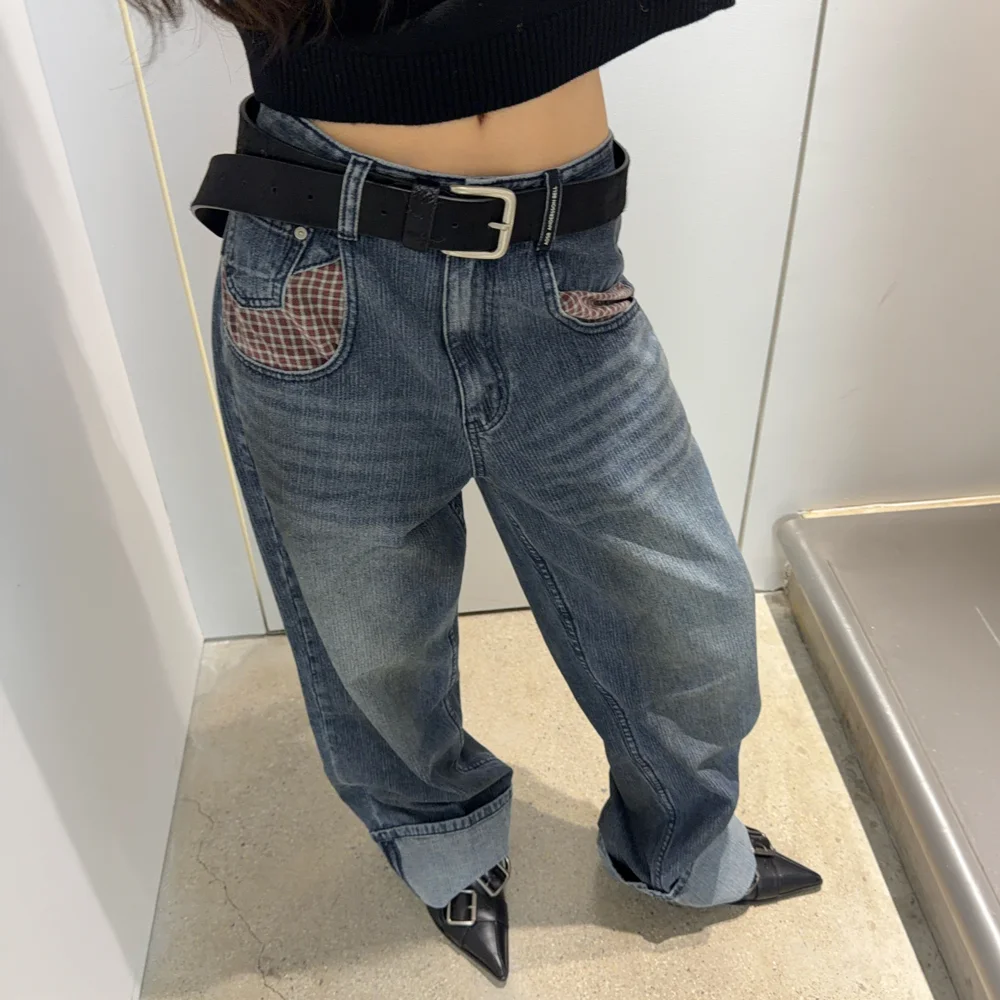OIL WASHED ROLLED UP JEANS apa889w(BLUE)