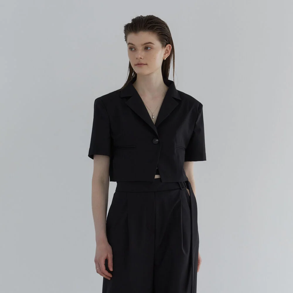 TWO WAY BACK POINT SUMMER WOOL JACKET - BLACK