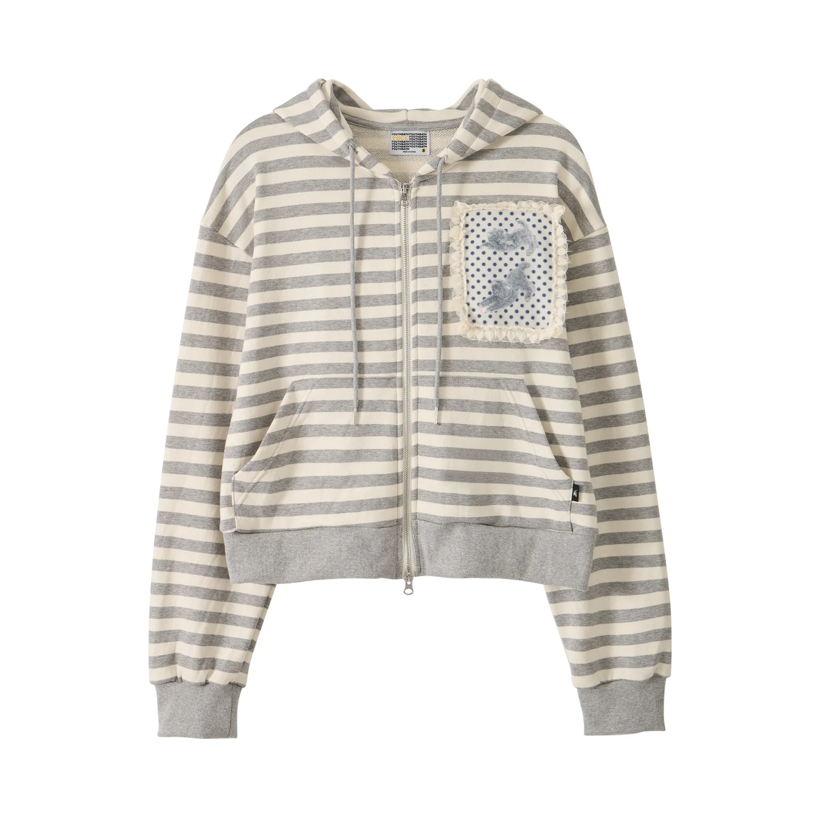 Lace Frame Stripe Hood Zip-Up_Light Gray