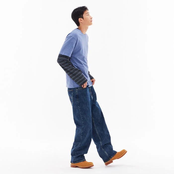 男士 寬鬆版型 牛仔 褲子 靛藍 深