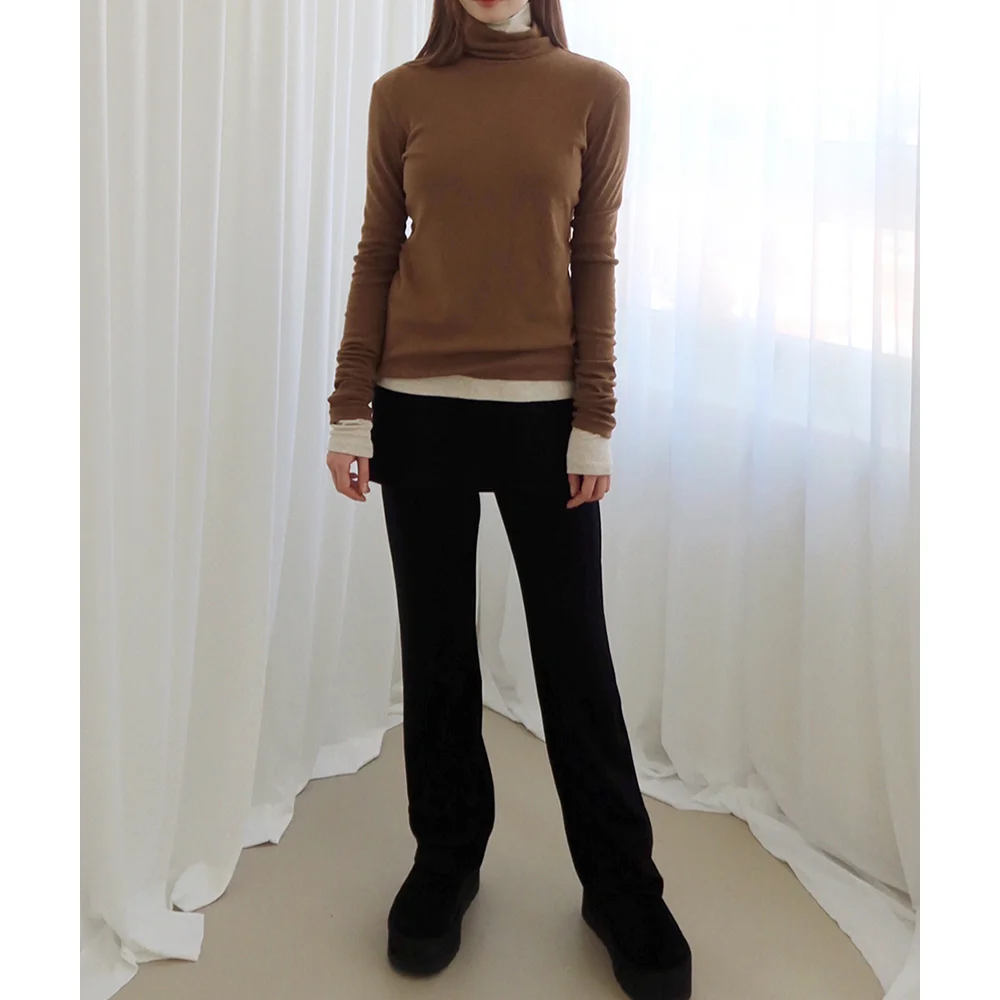 Layered Skirt Bootcut Pants_Black