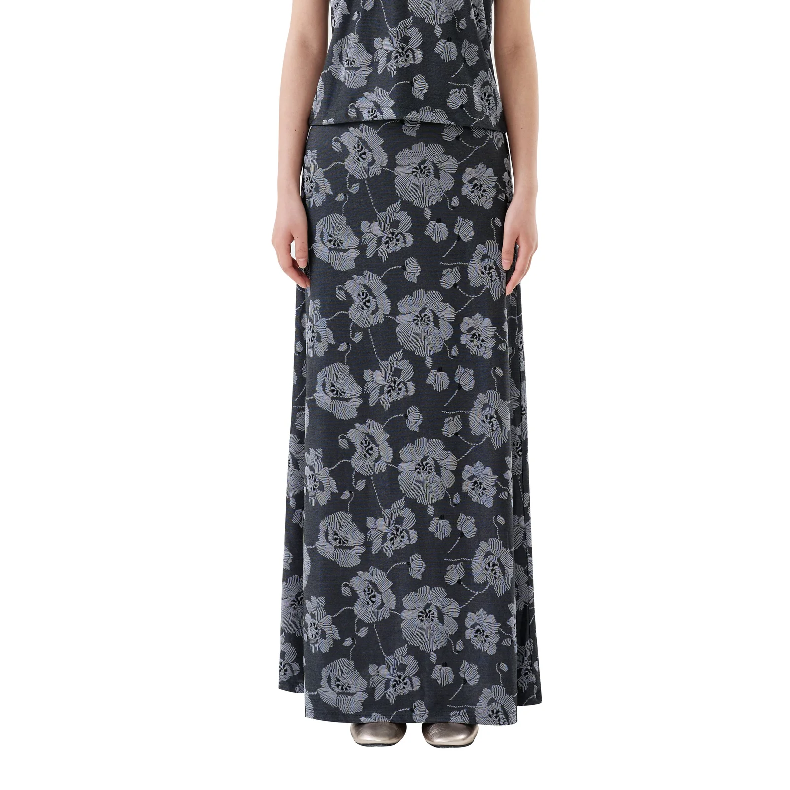 FLORAL JACQUARD MAXI SKIRT (GRAY)